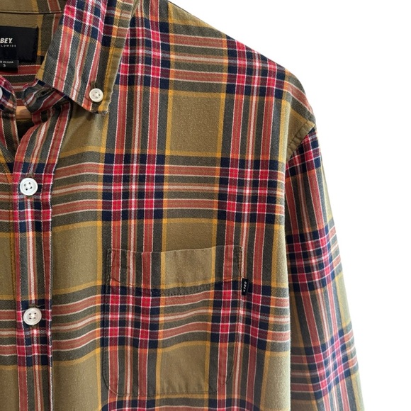 Obey Shirt Mens Small Plaid Button Down Fall Autumn Long Sleeve Brown Red Black - Picture 3 of 9